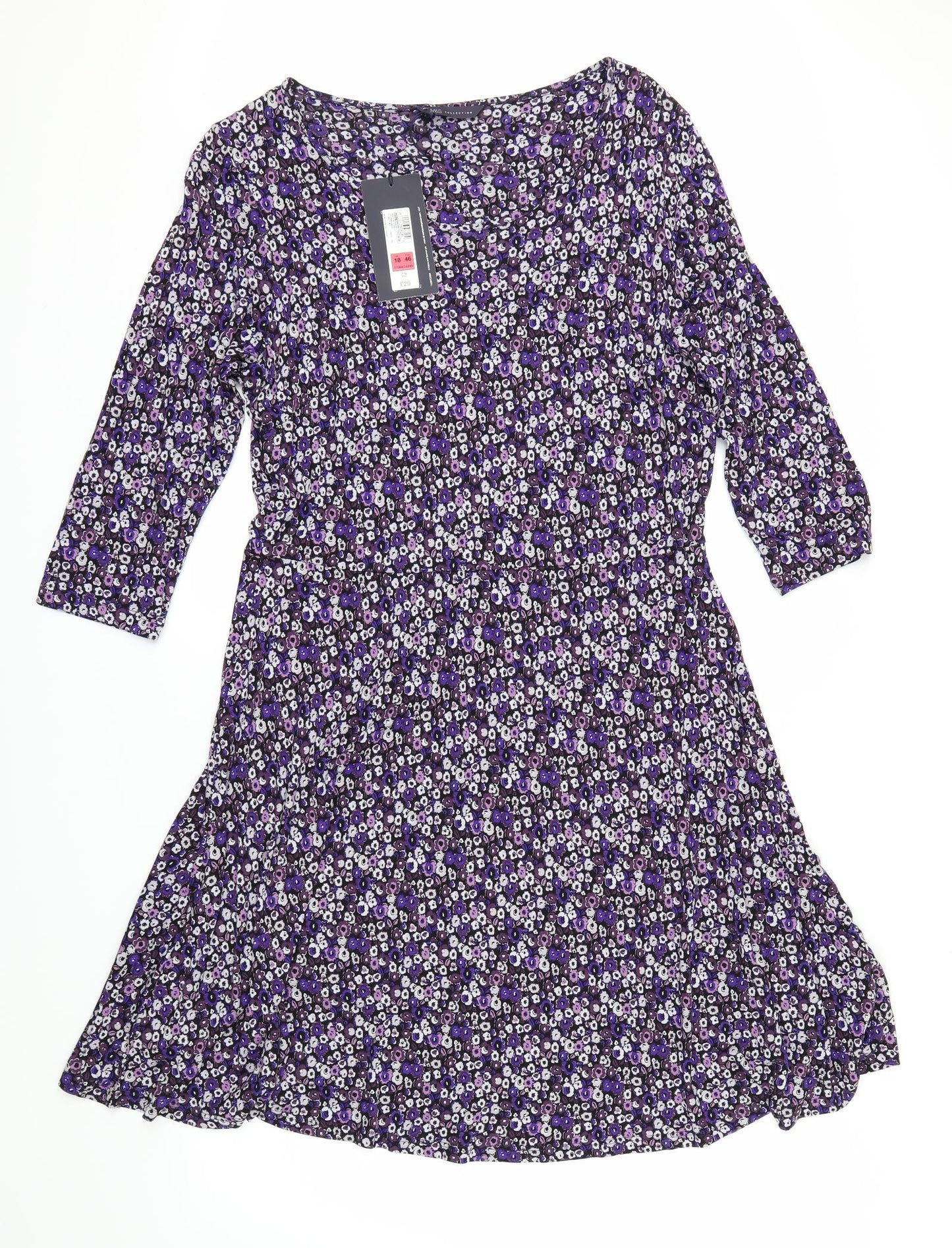 Marks and Spencer Womens Purple Geometric  A-Line  Size 18