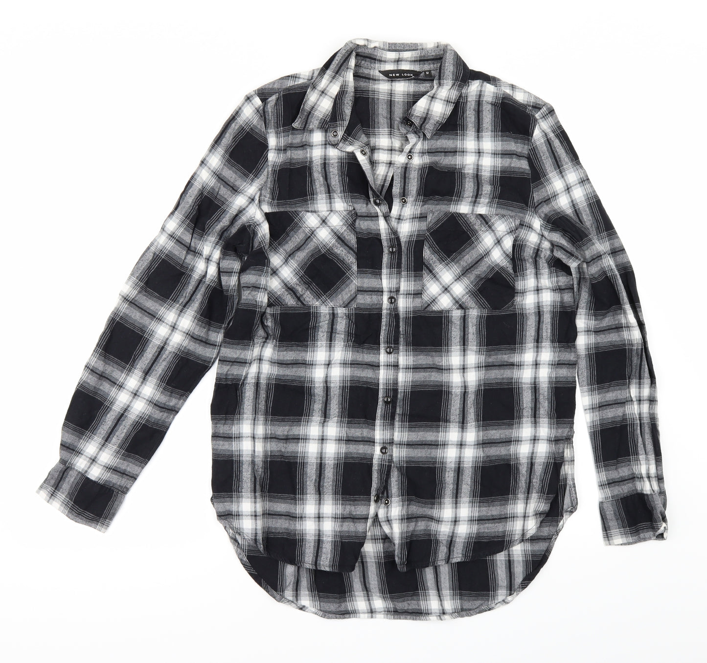 New Look Womens Black Check  Tunic Button-Up Size 12