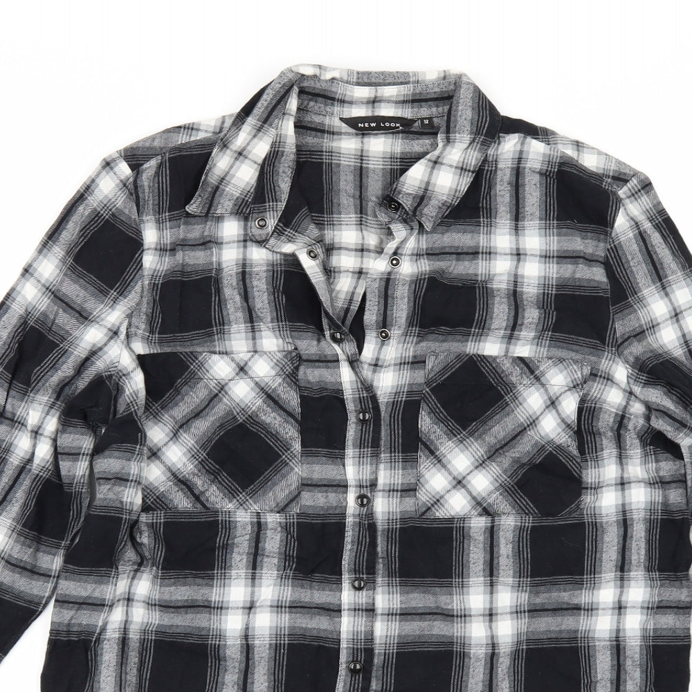 New Look Womens Black Check  Tunic Button-Up Size 12