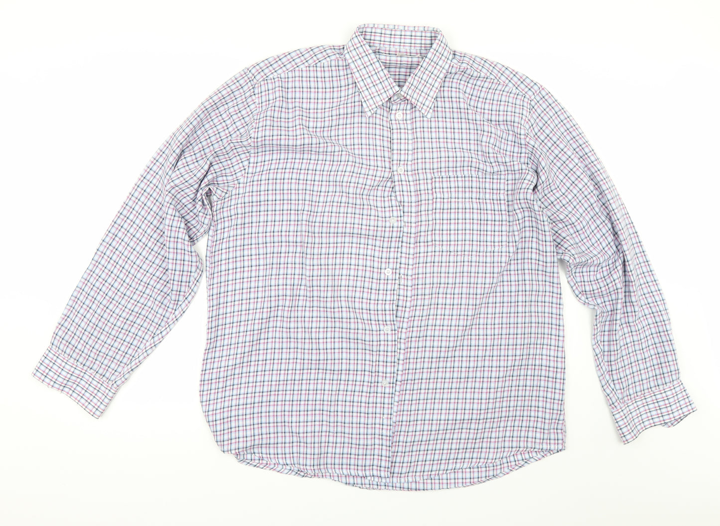 EWM Mens Blue Check   Button-Up Size L