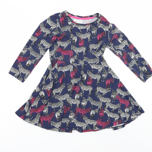 Debenhams Girls Blue Geometric Ramie Skater Dress  Size 5-6 Years