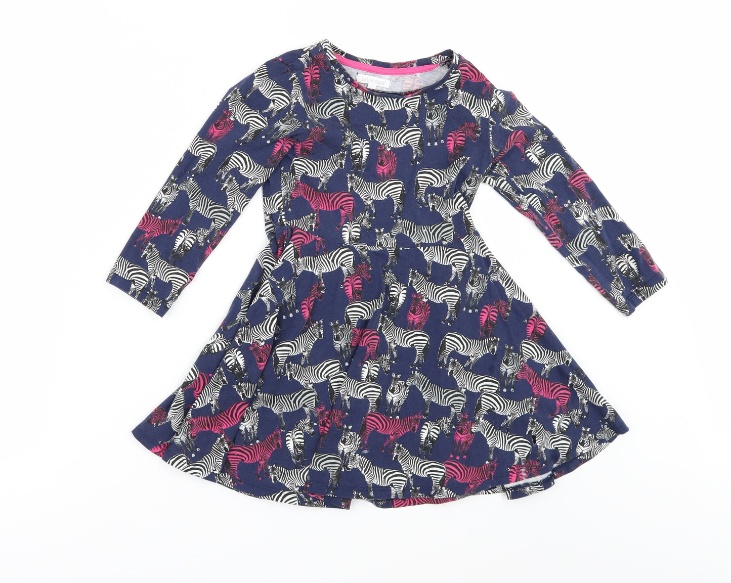 Debenhams Girls Blue Geometric Ramie Skater Dress  Size 5-6 Years