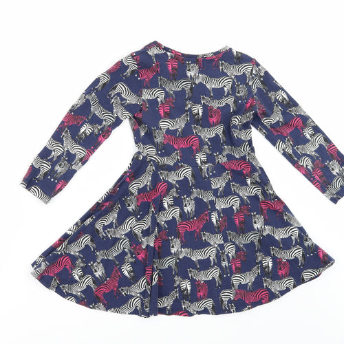 Debenhams Girls Blue Geometric Ramie Skater Dress  Size 5-6 Years