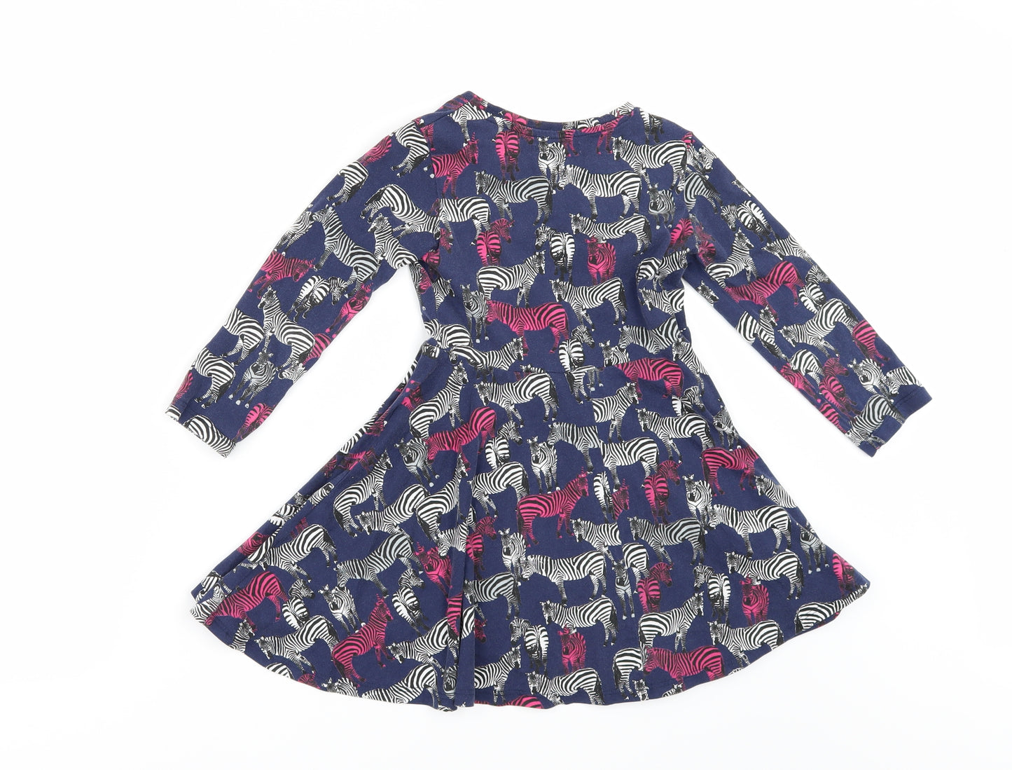 Debenhams Girls Blue Geometric Ramie Skater Dress  Size 5-6 Years