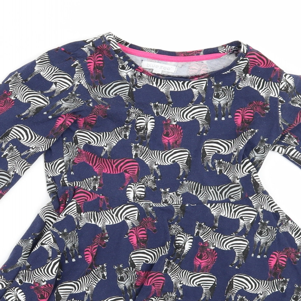 Debenhams Girls Blue Geometric Ramie Skater Dress  Size 5-6 Years