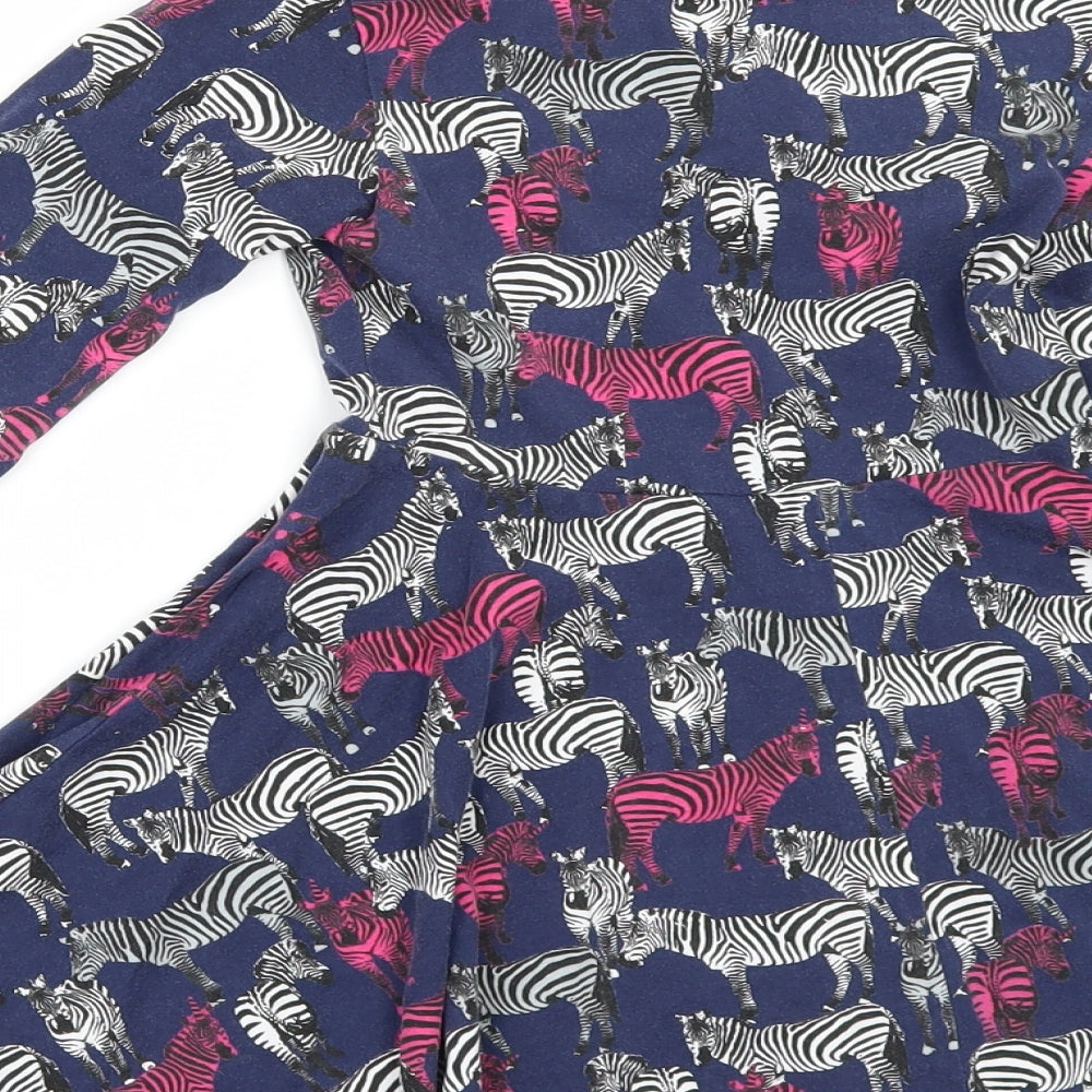 Debenhams Girls Blue Geometric Ramie Skater Dress  Size 5-6 Years