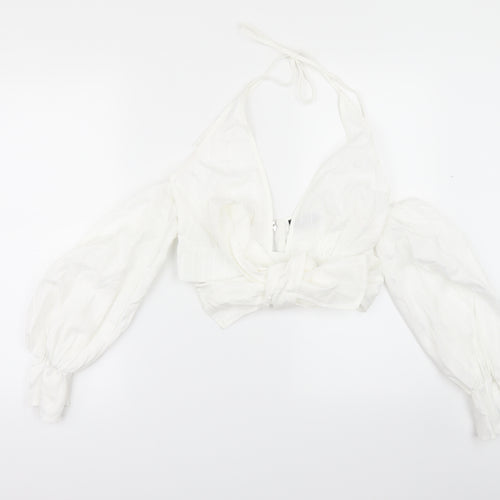 PRETTYLITTLETHING Womens White   Cropped Blouse Size 8  - Cold shoulder