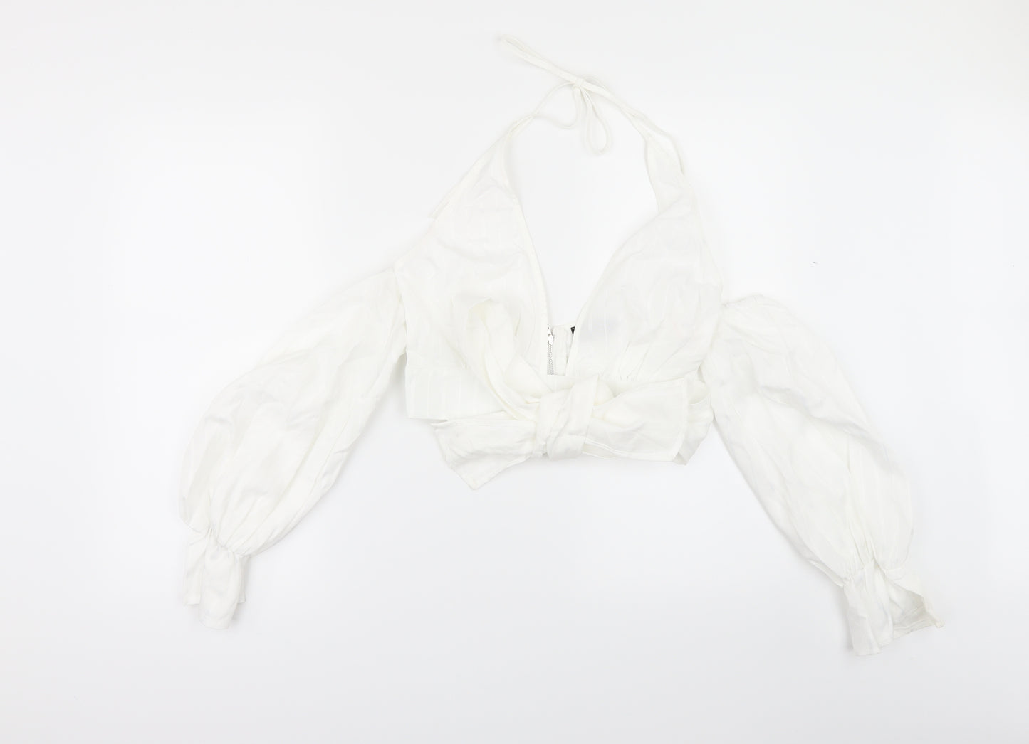 PRETTYLITTLETHING Womens White   Cropped Blouse Size 8  - Cold shoulder