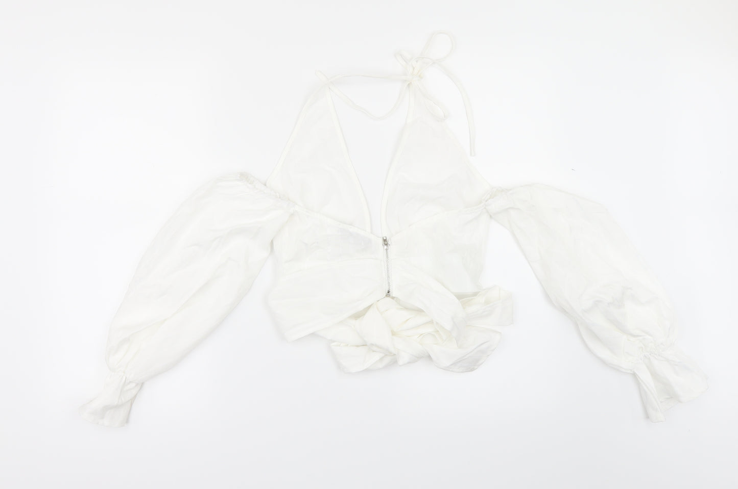 PRETTYLITTLETHING Womens White   Cropped Blouse Size 8  - Cold shoulder