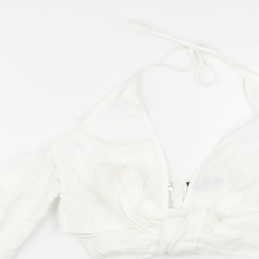 PRETTYLITTLETHING Womens White   Cropped Blouse Size 8  - Cold shoulder