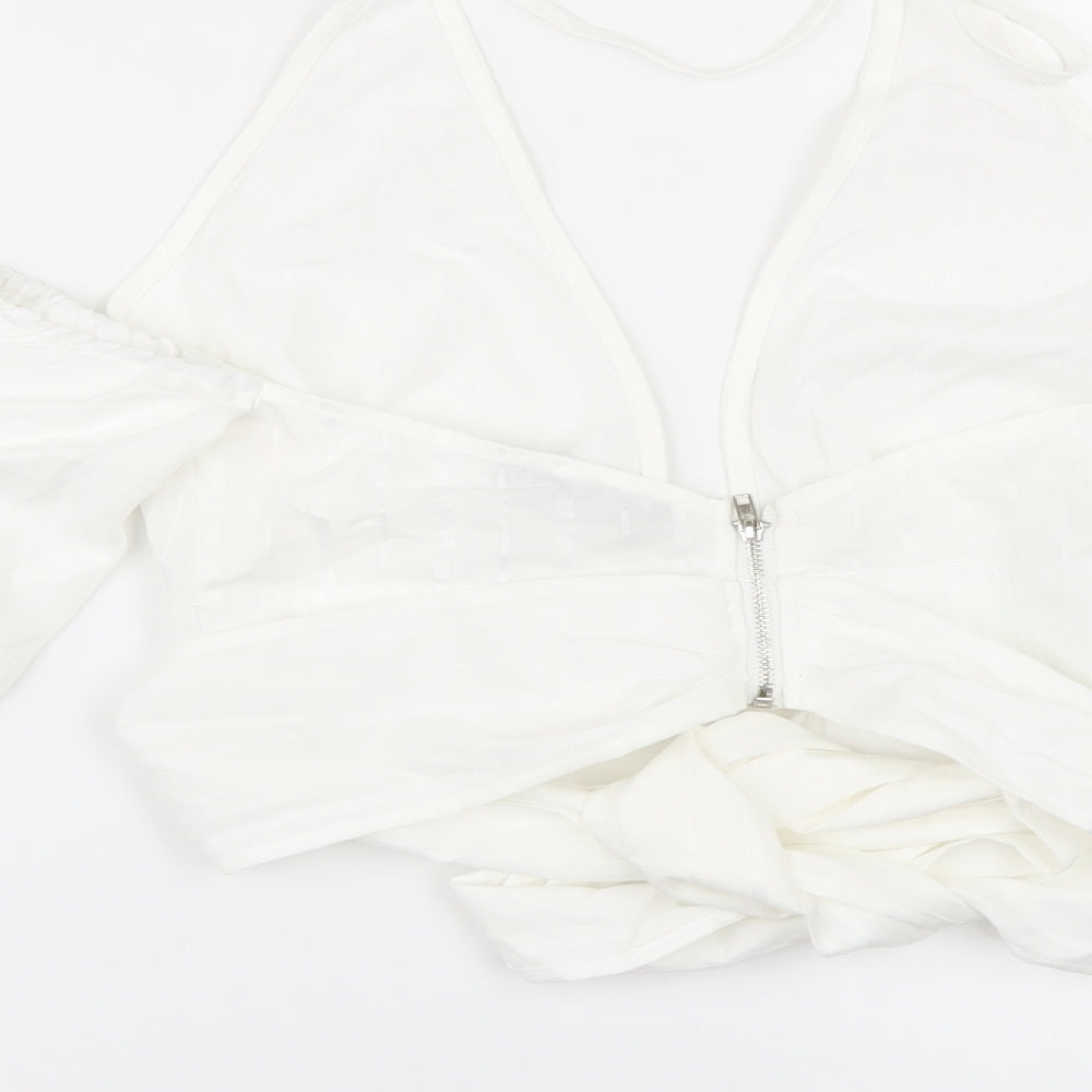 PRETTYLITTLETHING Womens White   Cropped Blouse Size 8  - Cold shoulder