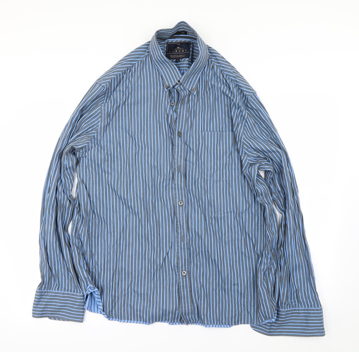 Marks and Spencer Mens Blue Striped   Button-Up Size XL