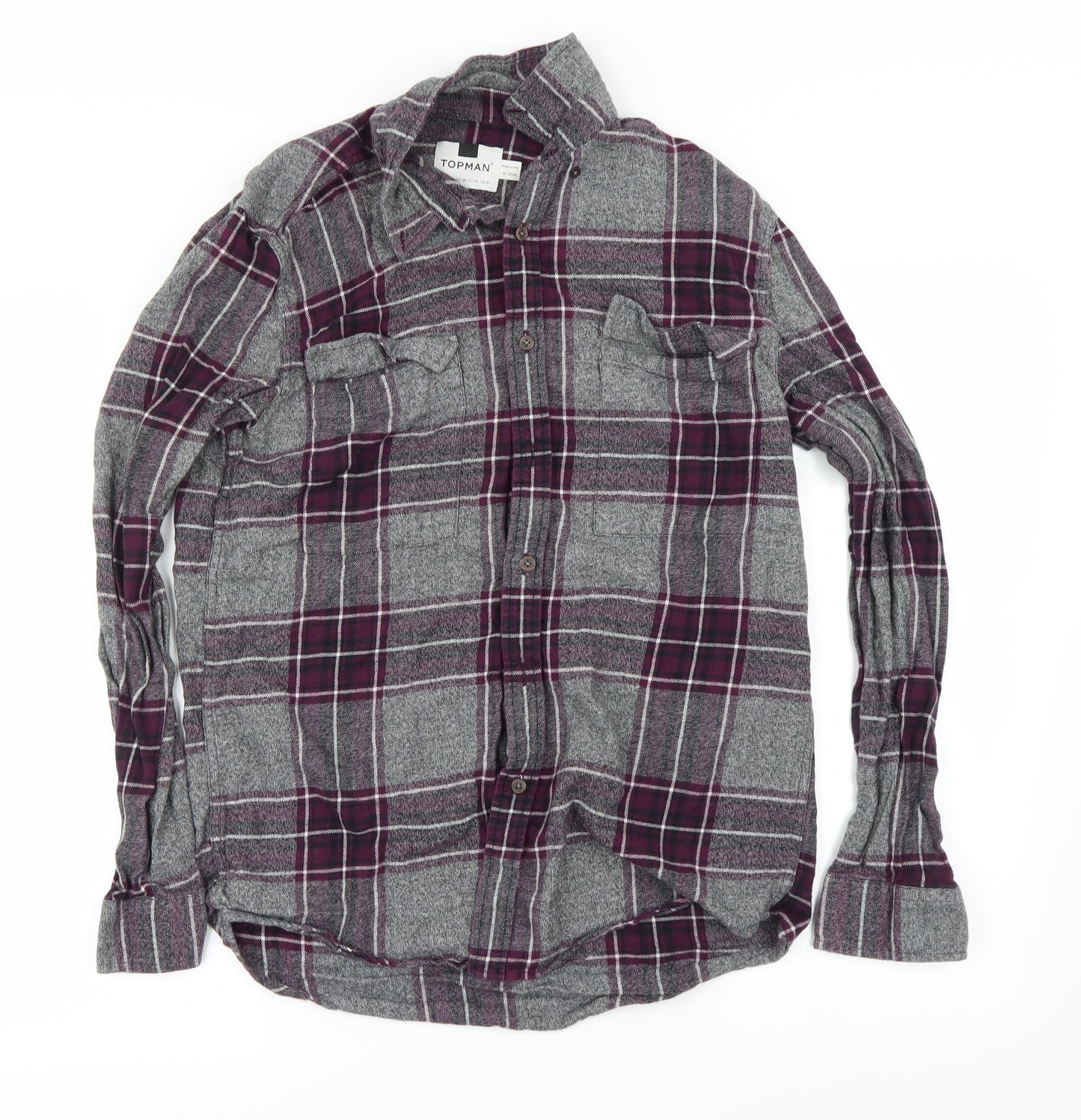 Topman Womens Grey Check  Basic Button-Up Size M
