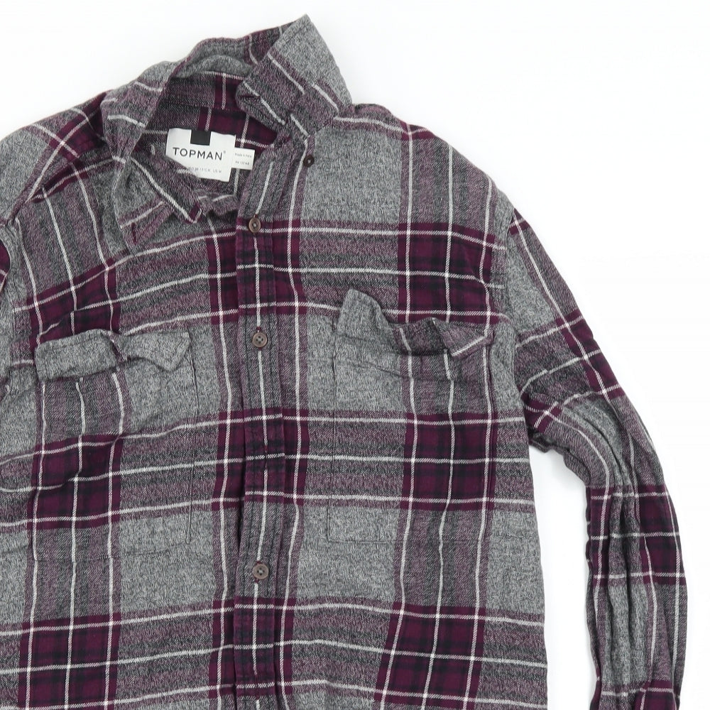 Topman Womens Grey Check  Basic Button-Up Size M