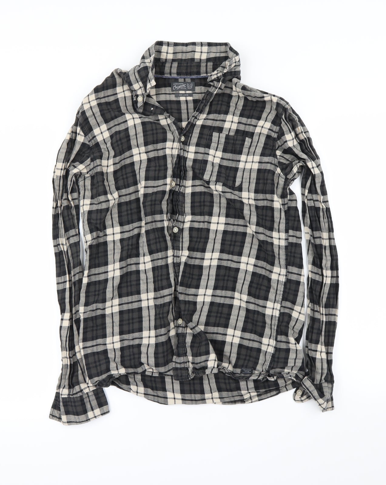 JACK & JONES Mens Grey Check   Button-Up Size L