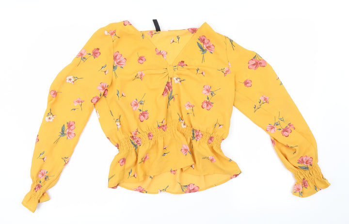 H&M Womens Yellow Geometric  Basic Blouse Size 8