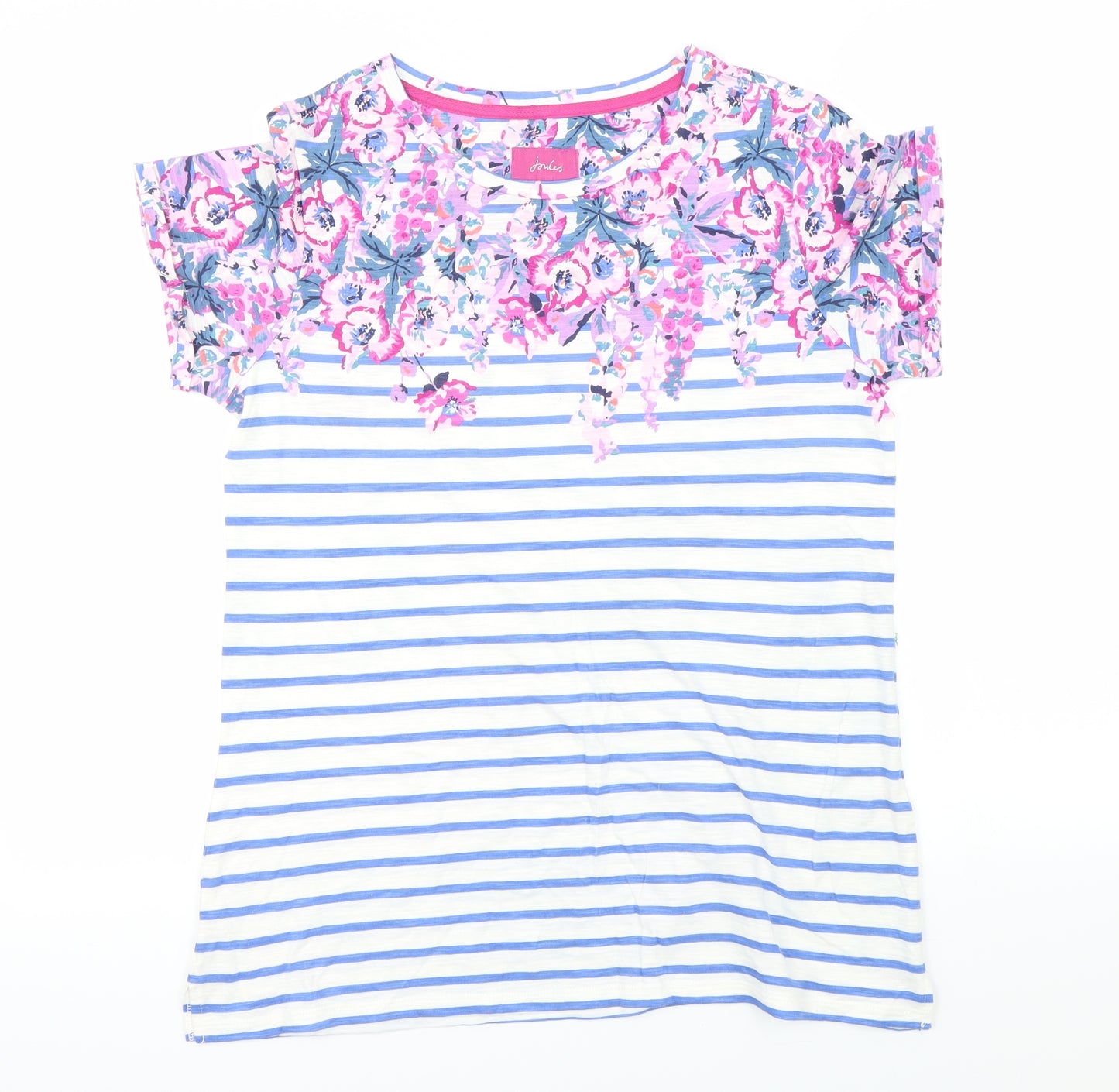 Joules Womens White Striped  Basic T-Shirt Size 14