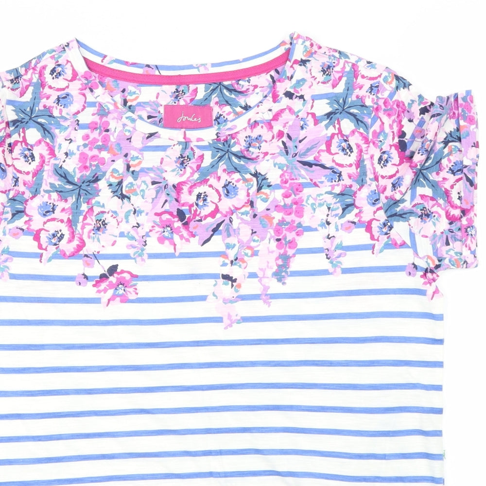 Joules Womens White Striped  Basic T-Shirt Size 14