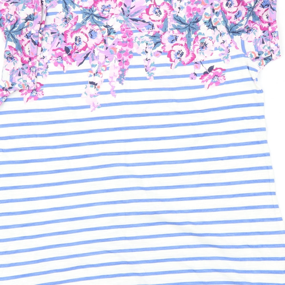 Joules Womens White Striped  Basic T-Shirt Size 14