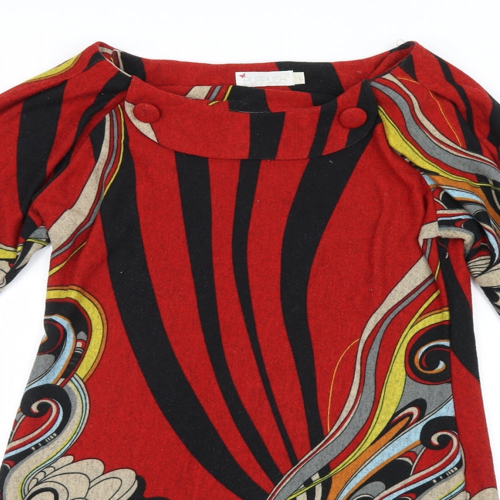 Purplish Womens Red Geometric  Shirt Dress  Size L