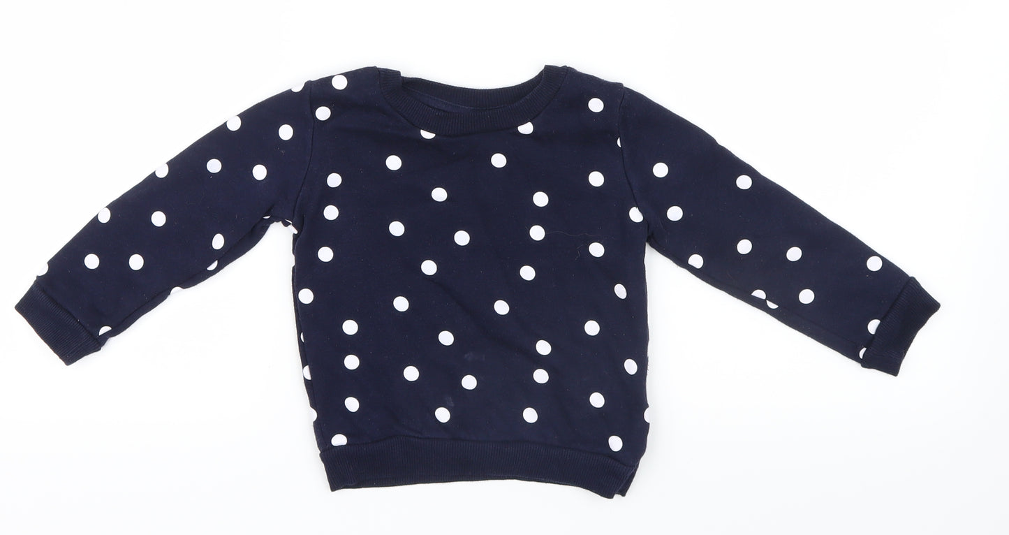 Primark Girls Blue Polka Dot Knit Pullover Jumper Size 18-24 Months
