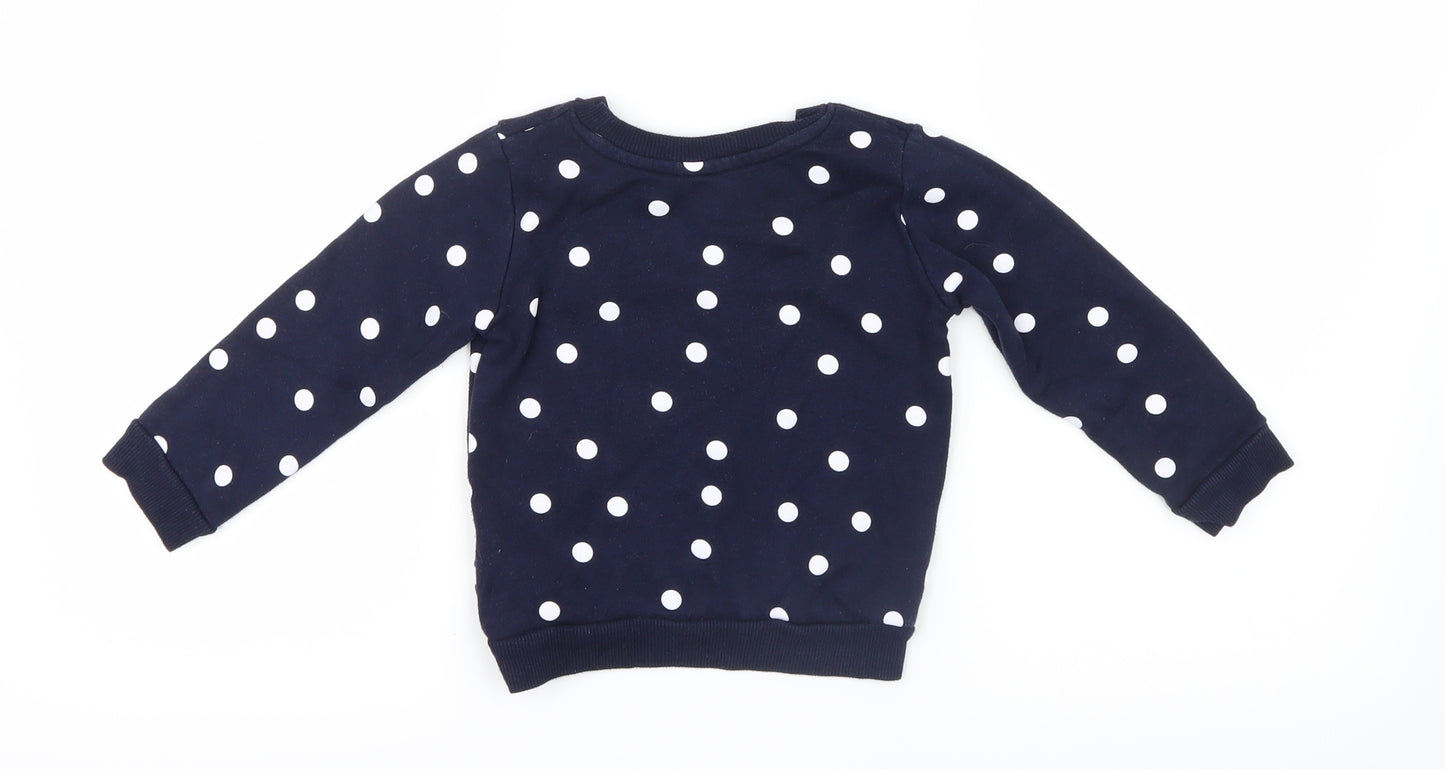 Primark Girls Blue Polka Dot Knit Pullover Jumper Size 18-24 Months