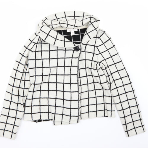 Ellen Tracy Womens White Check  Jacket Coat Size M