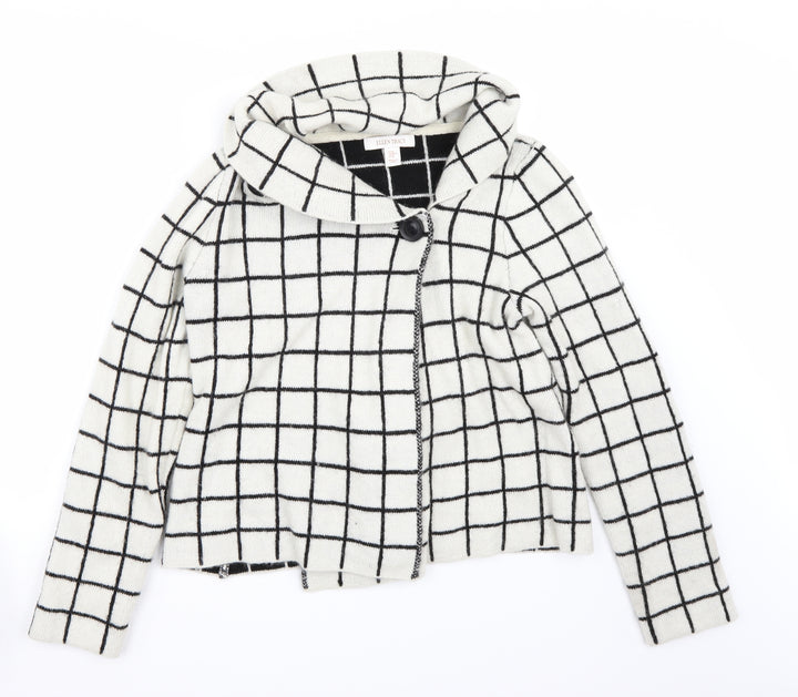 Ellen Tracy Womens White Check  Jacket Coat Size M