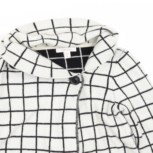 Ellen Tracy Womens White Check  Jacket Coat Size M