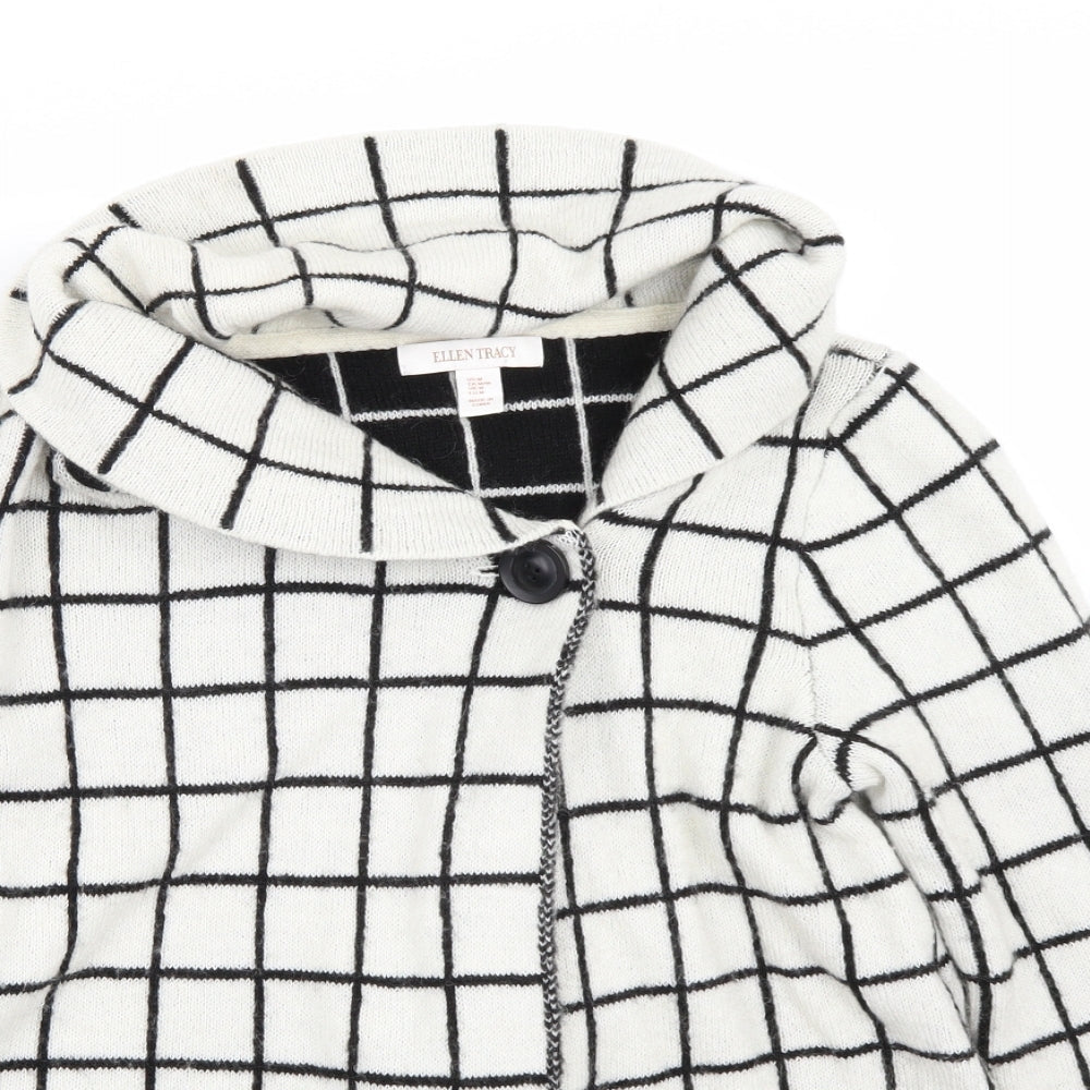 Ellen Tracy Womens White Check  Jacket Coat Size M