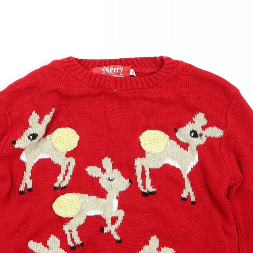 Preworn Girls Red   Pullover Jumper Size 11 Years