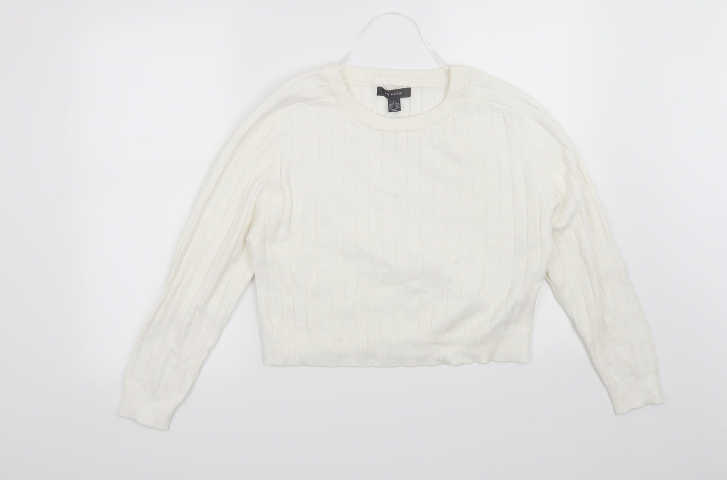 Primark Womens White Striped  Pullover Jumper Size 14