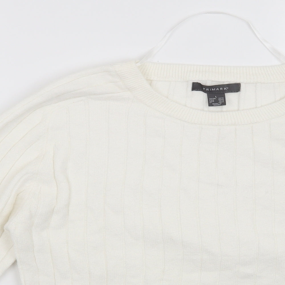 Primark Womens White Striped  Pullover Jumper Size 14