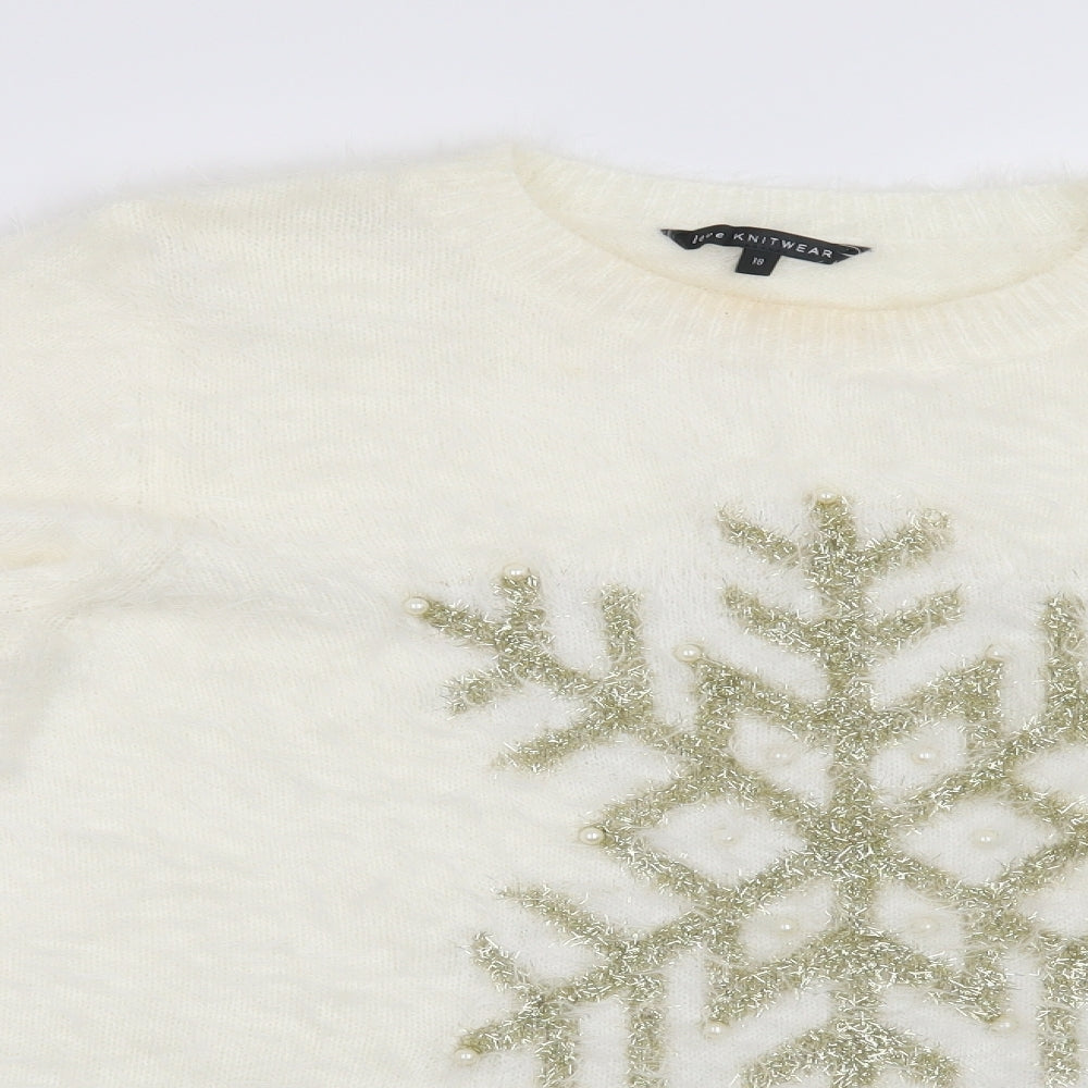 Bonmarché Womens Beige   Pullover Jumper Size 18  - Christmas Snow Flake
