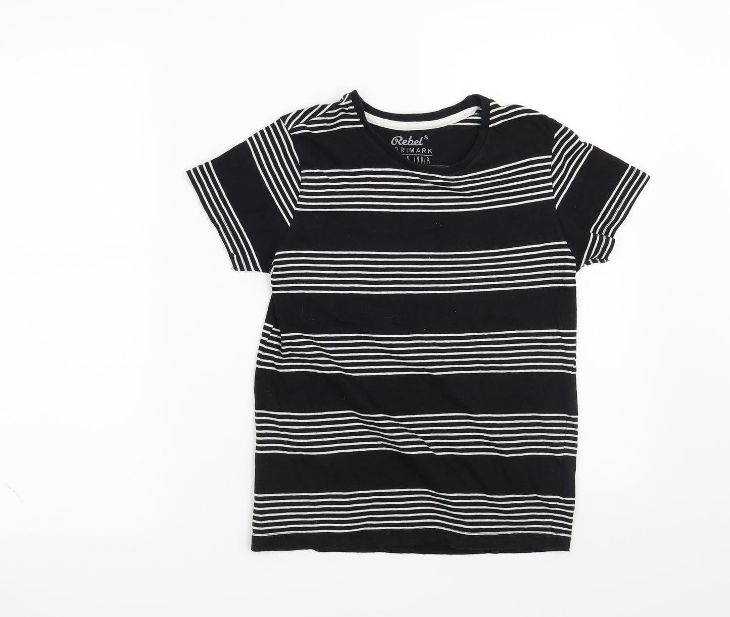 Rebel Boys Black Striped  Basic T-Shirt Size 9-10 Years