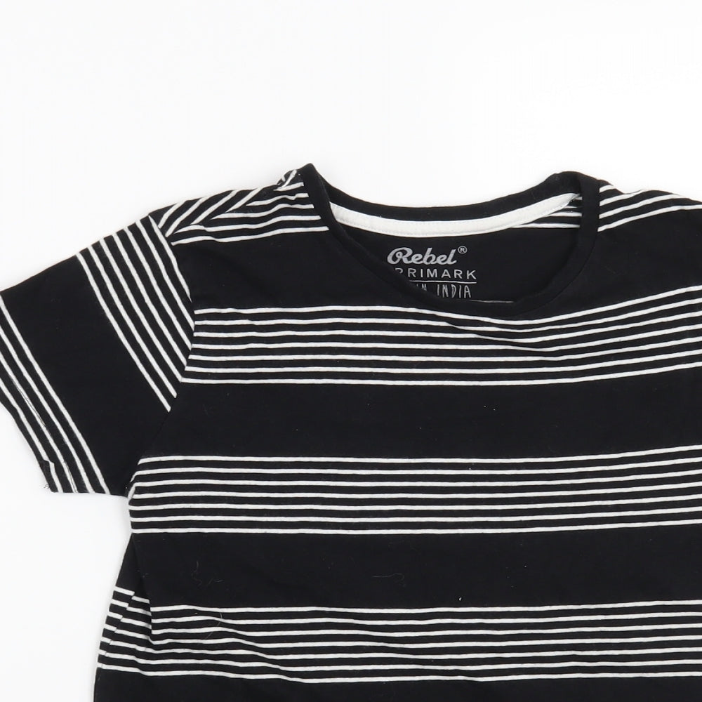 Rebel Boys Black Striped  Basic T-Shirt Size 9-10 Years
