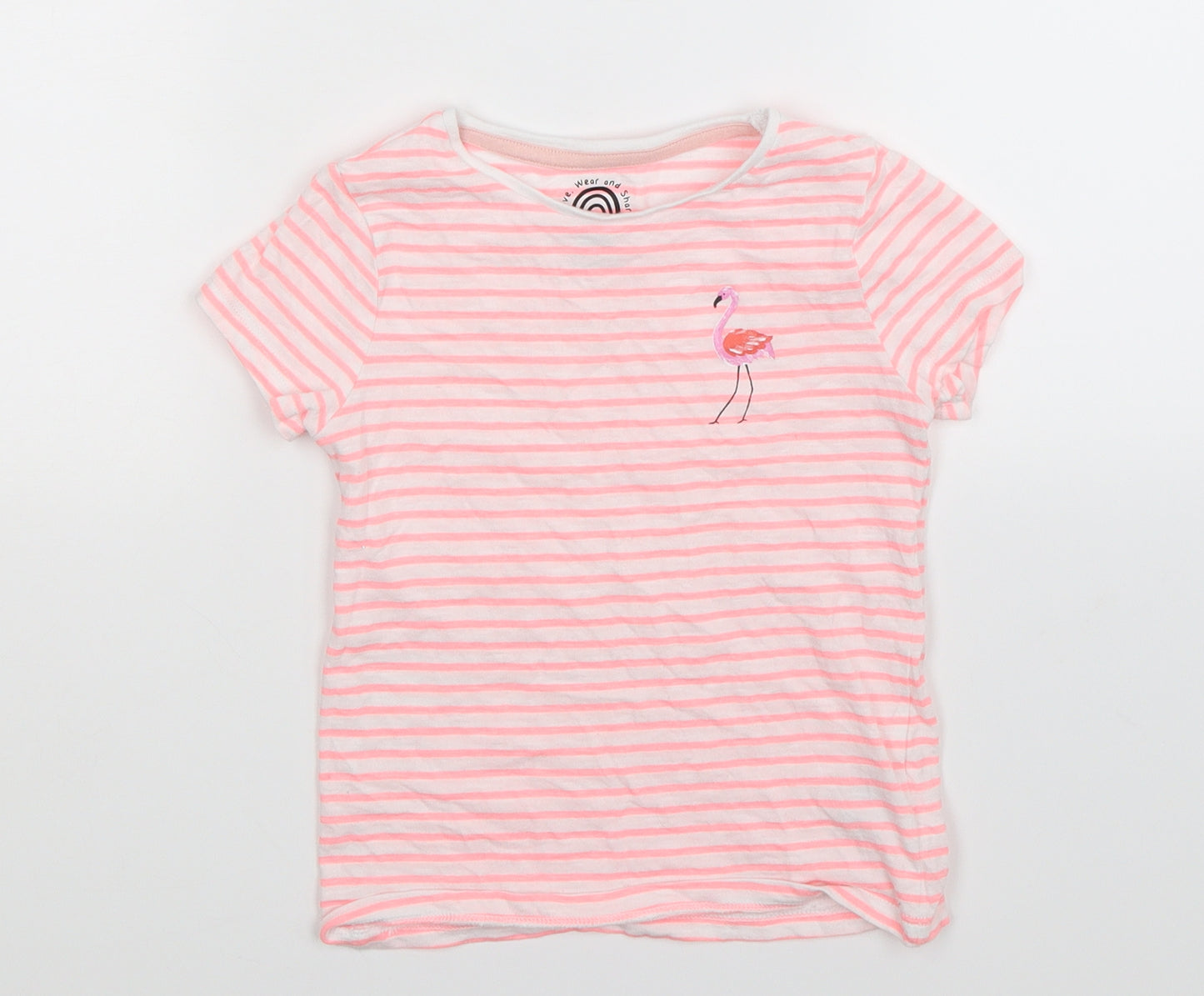 F&F Girls Pink Striped  Basic T-Shirt Size 4-5 Years