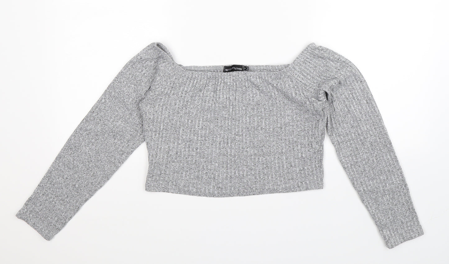 PRETTYLITTLETHING Womens Grey   Cropped T-Shirt Size 12