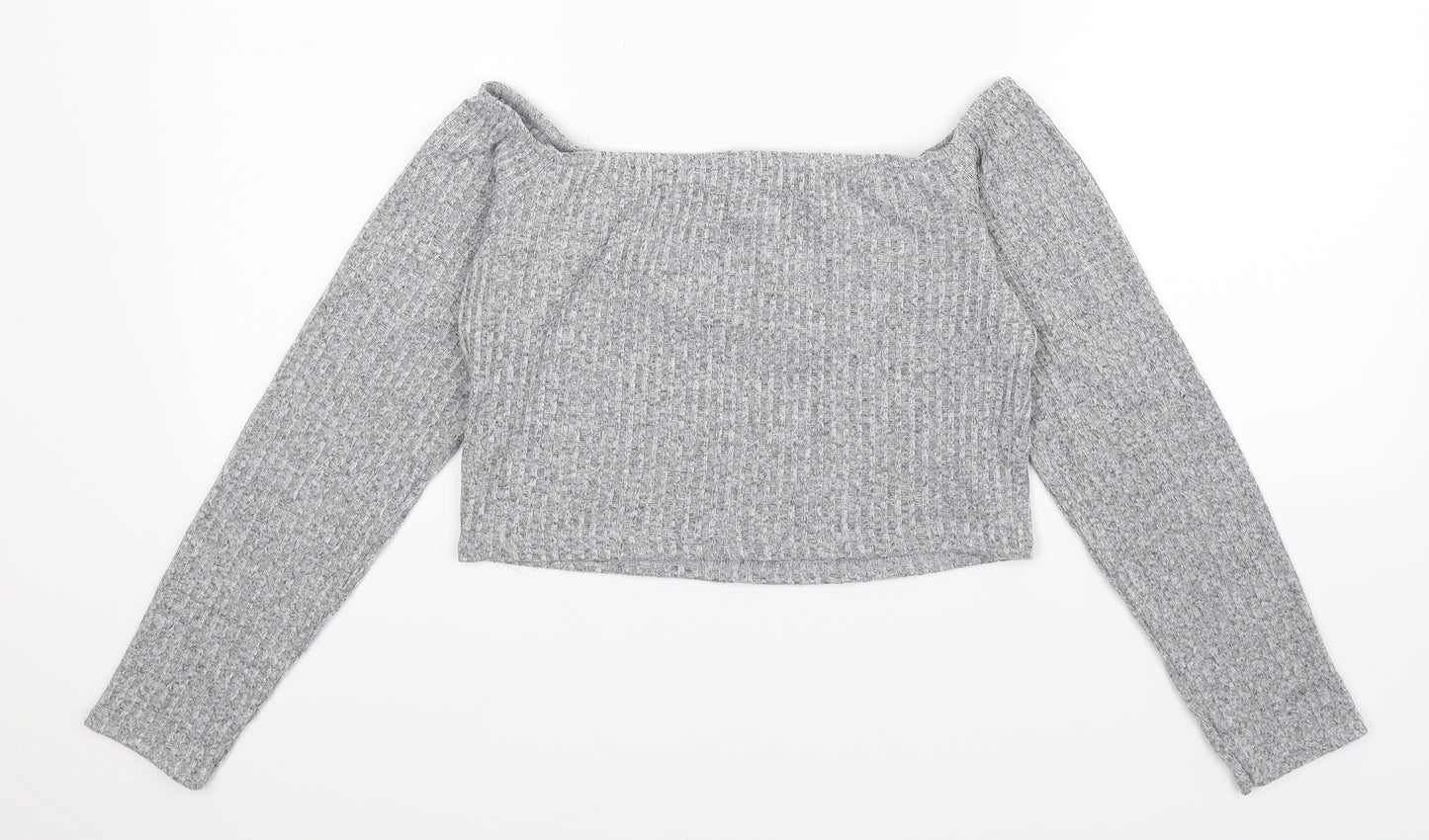 PRETTYLITTLETHING Womens Grey   Cropped T-Shirt Size 12