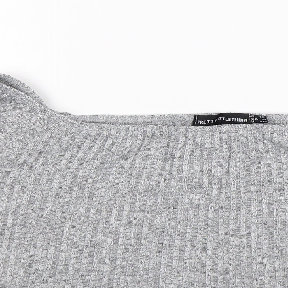 PRETTYLITTLETHING Womens Grey   Cropped T-Shirt Size 12
