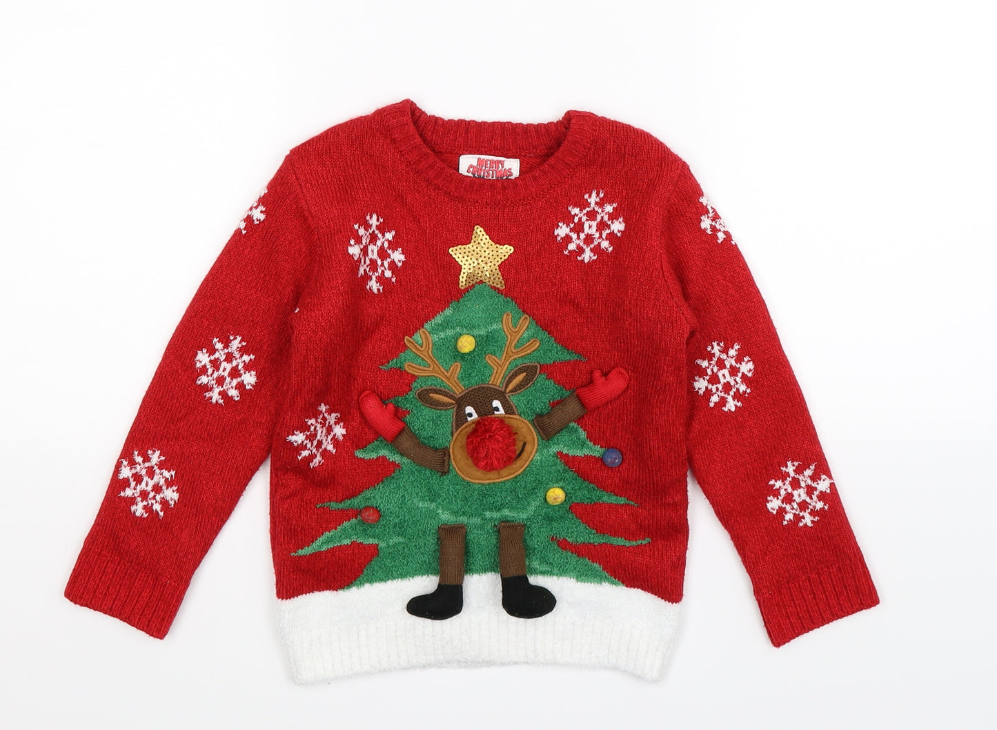 F&F Boys Red  Knit Pullover Jumper Size 4-5 Years  - Christmas