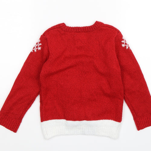 F&F Boys Red  Knit Pullover Jumper Size 4-5 Years  - Christmas
