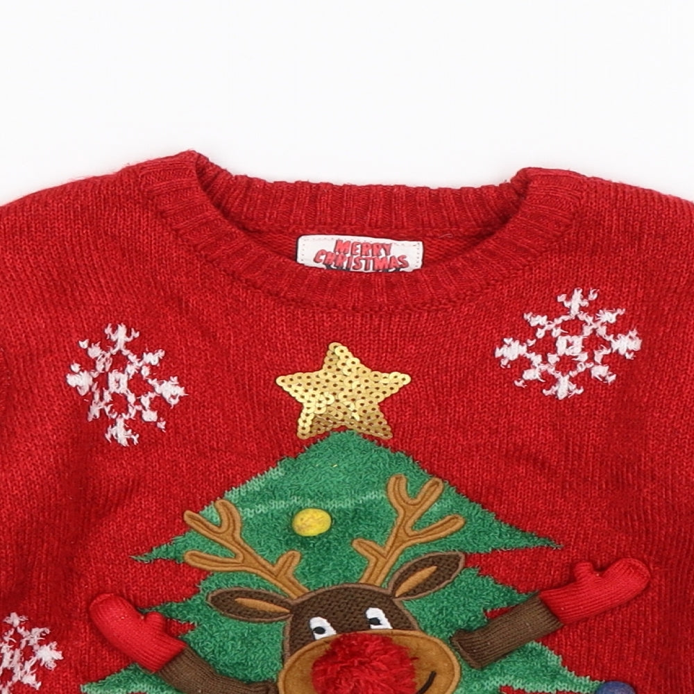 F&F Boys Red  Knit Pullover Jumper Size 4-5 Years  - Christmas