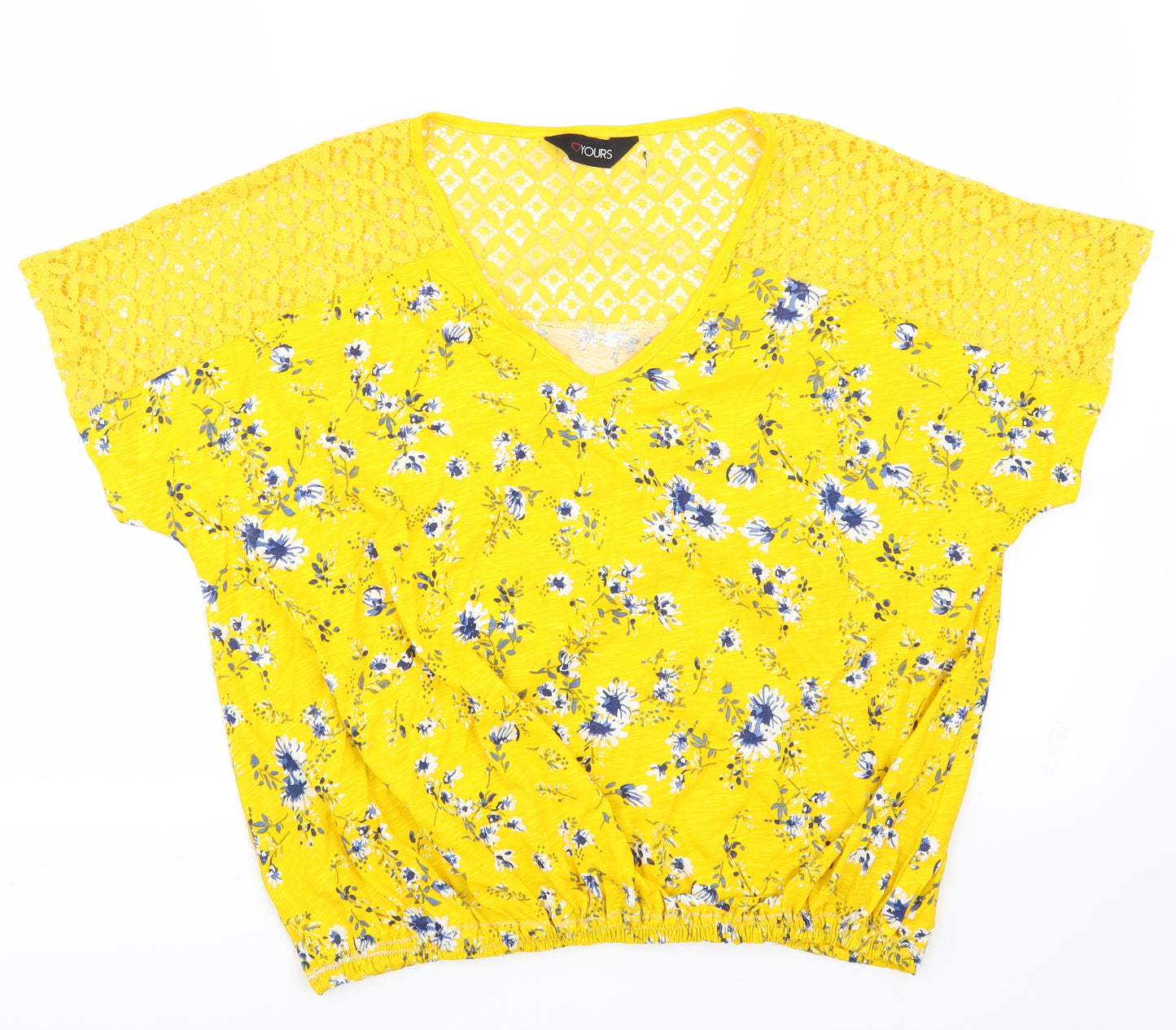 Yours Womens Yellow Floral  Basic T-Shirt Size M