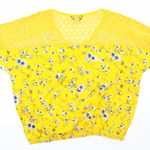 Yours Womens Yellow Floral  Basic T-Shirt Size M