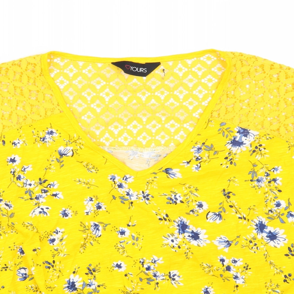 Yours Womens Yellow Floral  Basic T-Shirt Size M