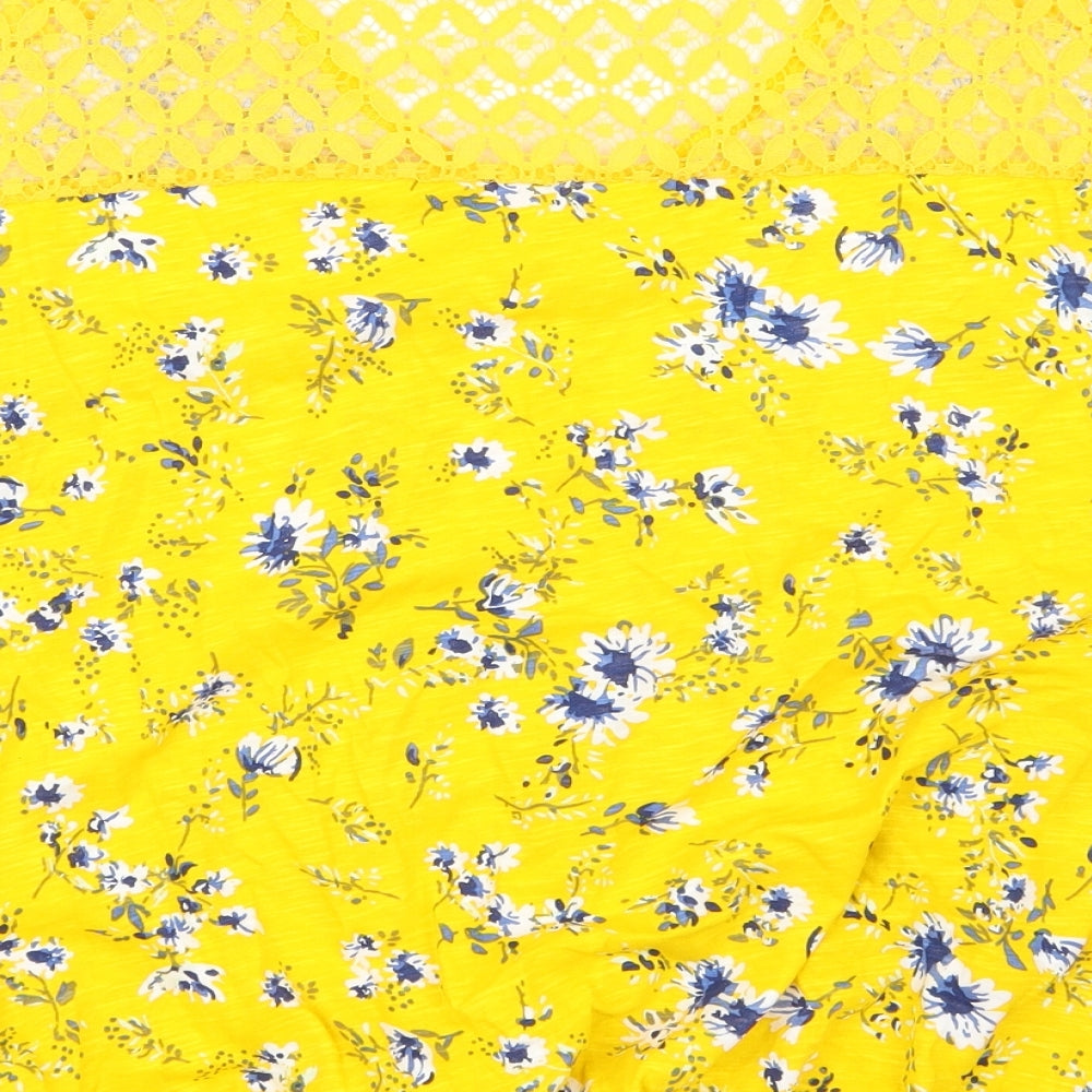 Yours Womens Yellow Floral  Basic T-Shirt Size M