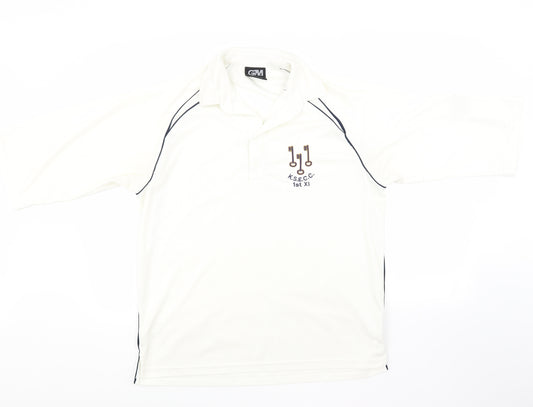 Front view of GM men’s beige t-shirt, size M