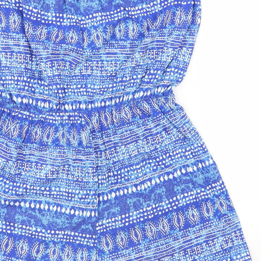 Papaya Womens Blue Patchwork  Shorts One-Piece Size M