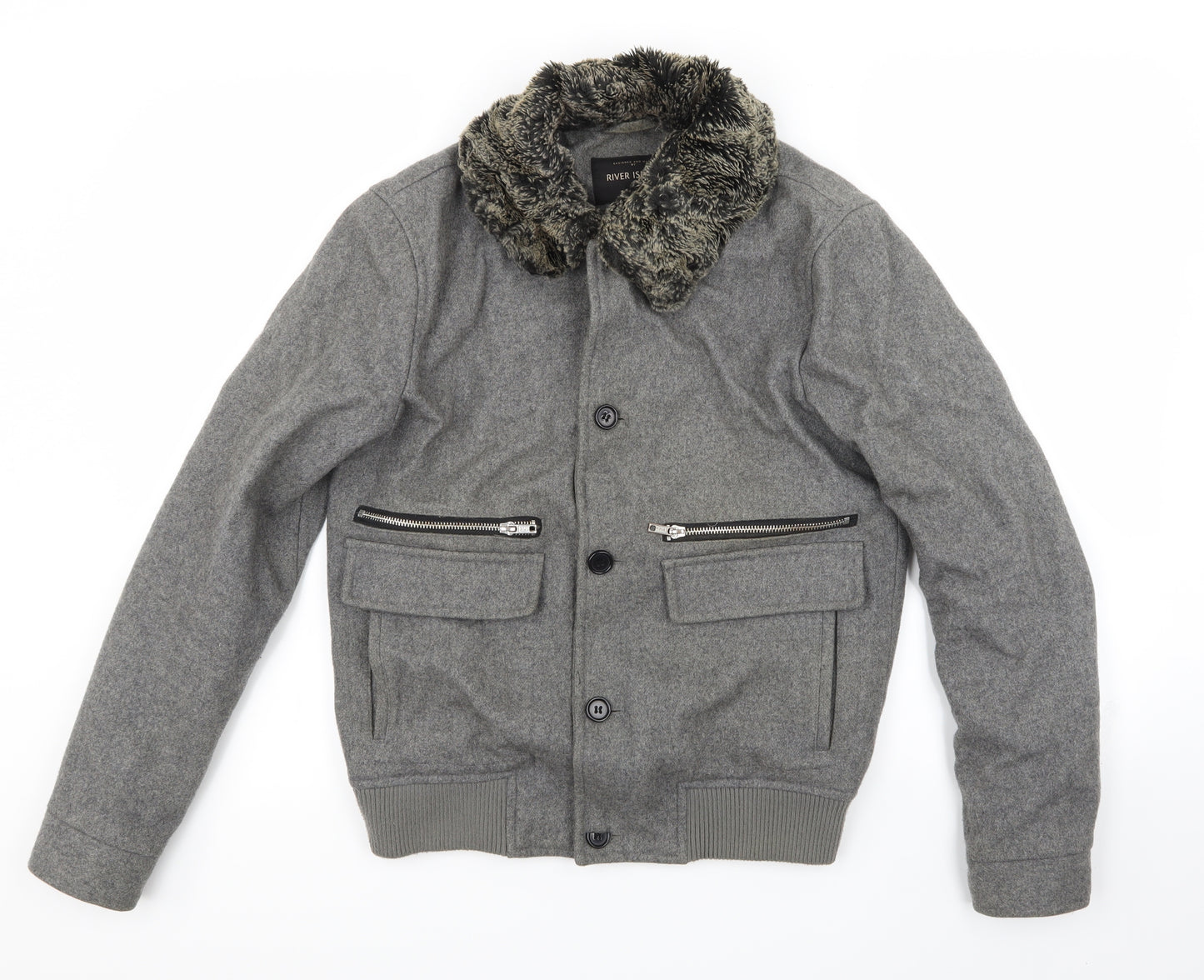River Isalnd Mens Grey   Bomber Jacket Coatigan Size XS